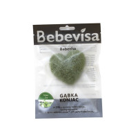 Gąbka Konjac do twarzy, Serce, Zielona Herbata, aż 6,7 - 8,5 cm, Bebevisa