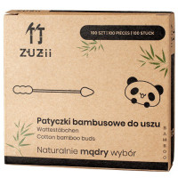 Patyczki kosmetyczne bambusowe z bawełną w kształcie bałwanka/szpicu, 100 szt., Zuzii