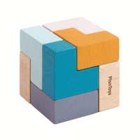 Drewniana mini układanka logiczna, sześcian, 3y+, Plan Toys
