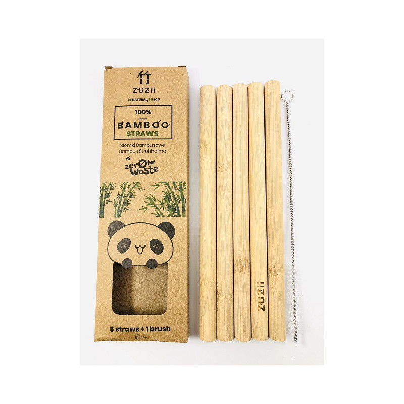 Bambusowe wielorazowe słomki do picia gęstych napoi "bez skóry", 100% biodegradowalne, 5 sztuk + czyścik, Zuzii