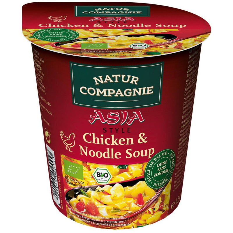 Danie w kubku zupa z kurczakiem i makaronem w stylu azjatyckim BIO, 55 g, Natur Compagnie