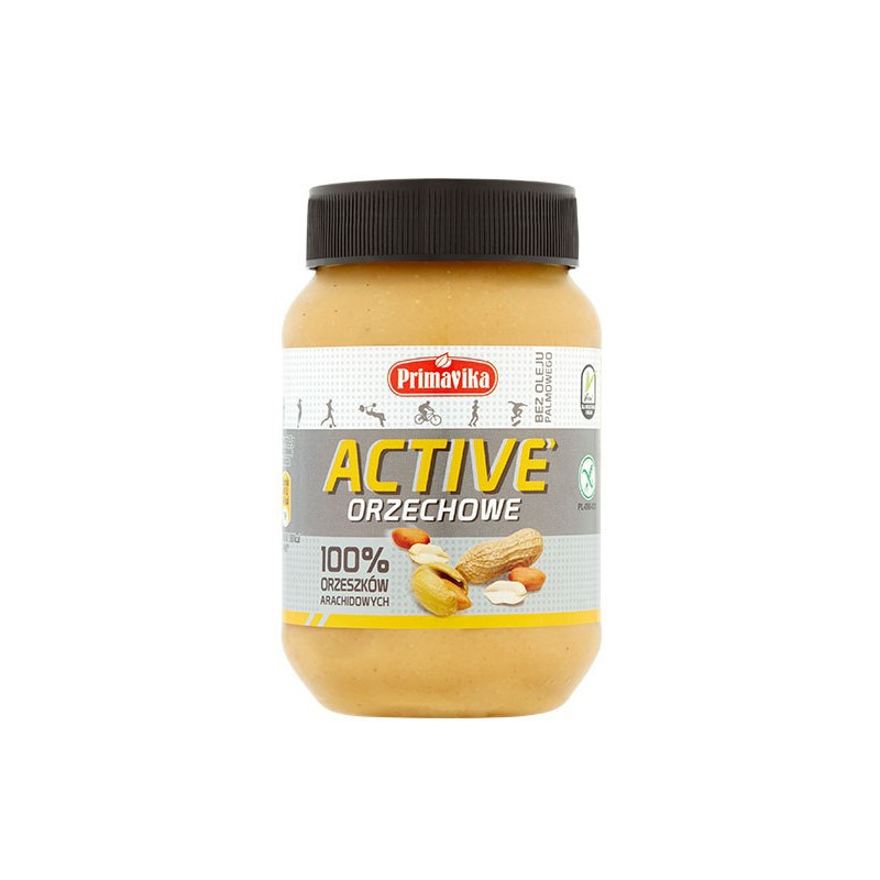 Masło orzechowe Active, 100% orzeszków arachidowych, bezglutenowe, 470g, Primavika