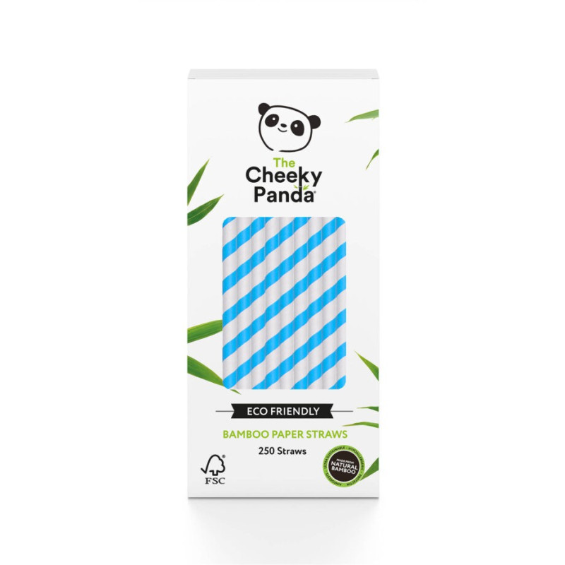 Jednorazowe słomki do napojów z papieru bambusowego, NIEBIESKIE PASKI, 250 szt., The Cheeky Panda