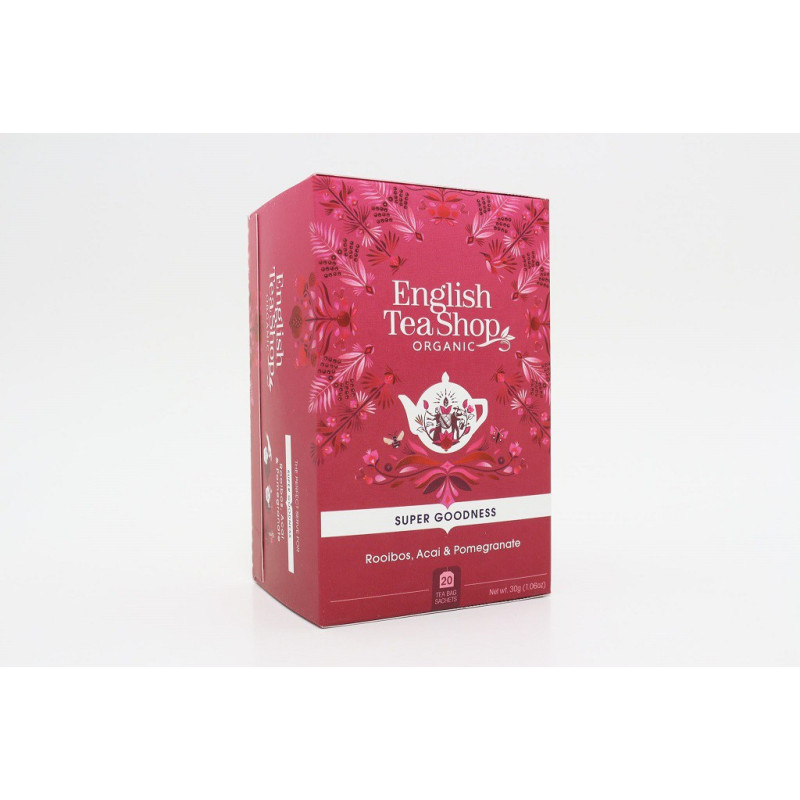 Ekologiczna herbata rooibos z miodokrzewem, hibiskusem, granatem, Rooibos, Acai & Pomegranate, 20 x 1,5g, English Tea Shop