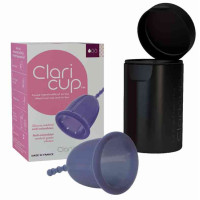 Kubeczek menstruacyjny Claricup z jonami srebra + pojemnik do dezynfekcji, fioletowy, rozmiar 1, Claripharm