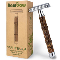 Wielorazowa maszynka do golenia na żyletki, z bambusowym uchwytem, Srebrna, Slim Silver, Bambaw