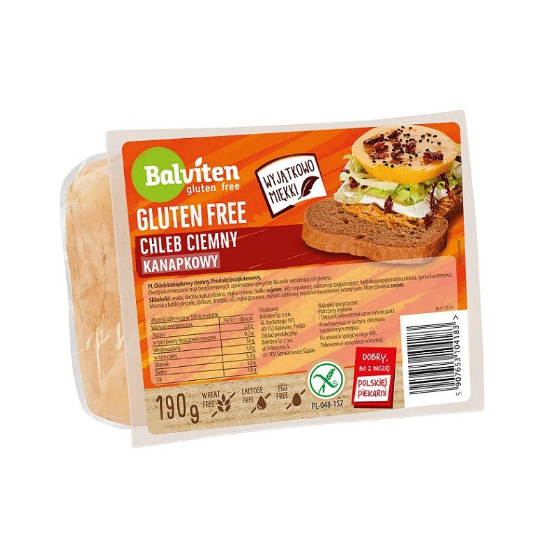 Chleb ciemny kanapkowy, produkt bezglutenowy, 190 g, Balviten