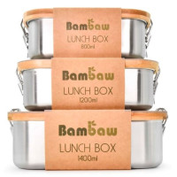 Lunchbox ze stali nierdzewnej z bambusową pokrywką, bez BPA, pojemność 800 ml, Bambaw