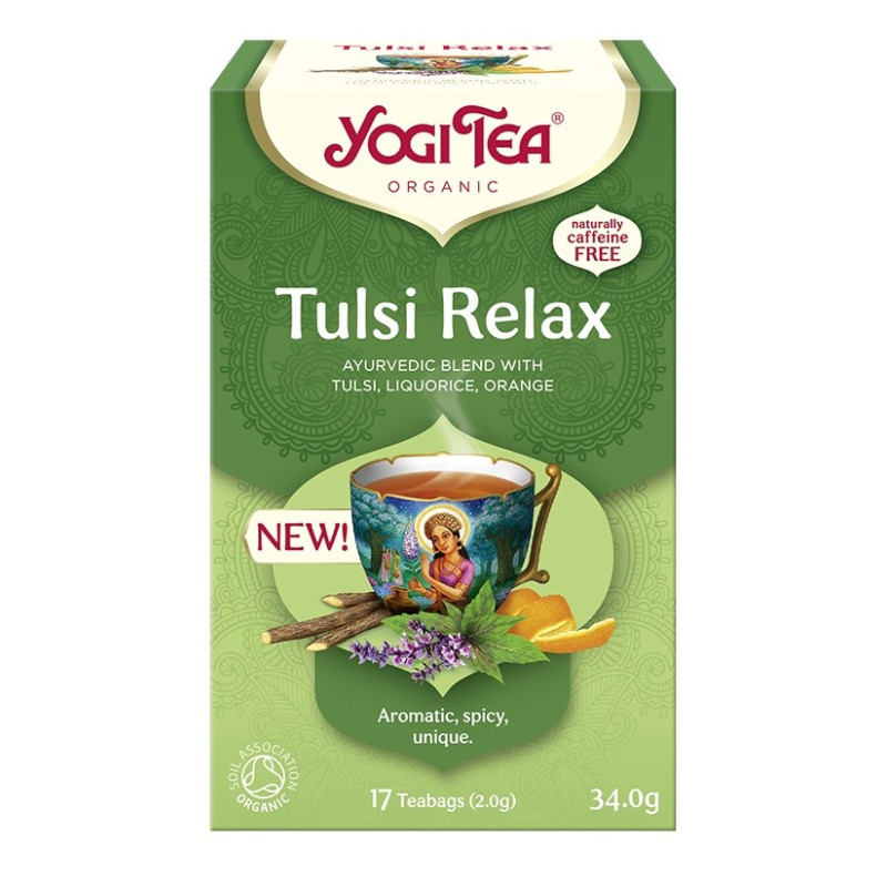 Ajurwedyjska herbata z tulsi, lukrecją, pomarańczą, TULSI RELAX, 17x2,0g, Yogi Tea