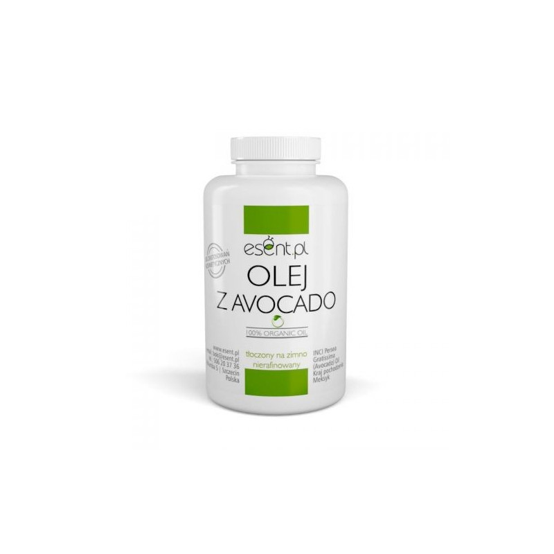 Olej z Awokado organiczny 500 ml- tłoczony na zimno, nierafinowany, chroni skórę, Esent
